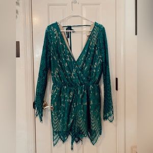 Turquoise lace long sleeve romper